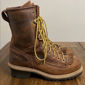 Carolina Logger Brown Leather Safety Steel Toe Work Boots Mens Size 8.5 D CA9824